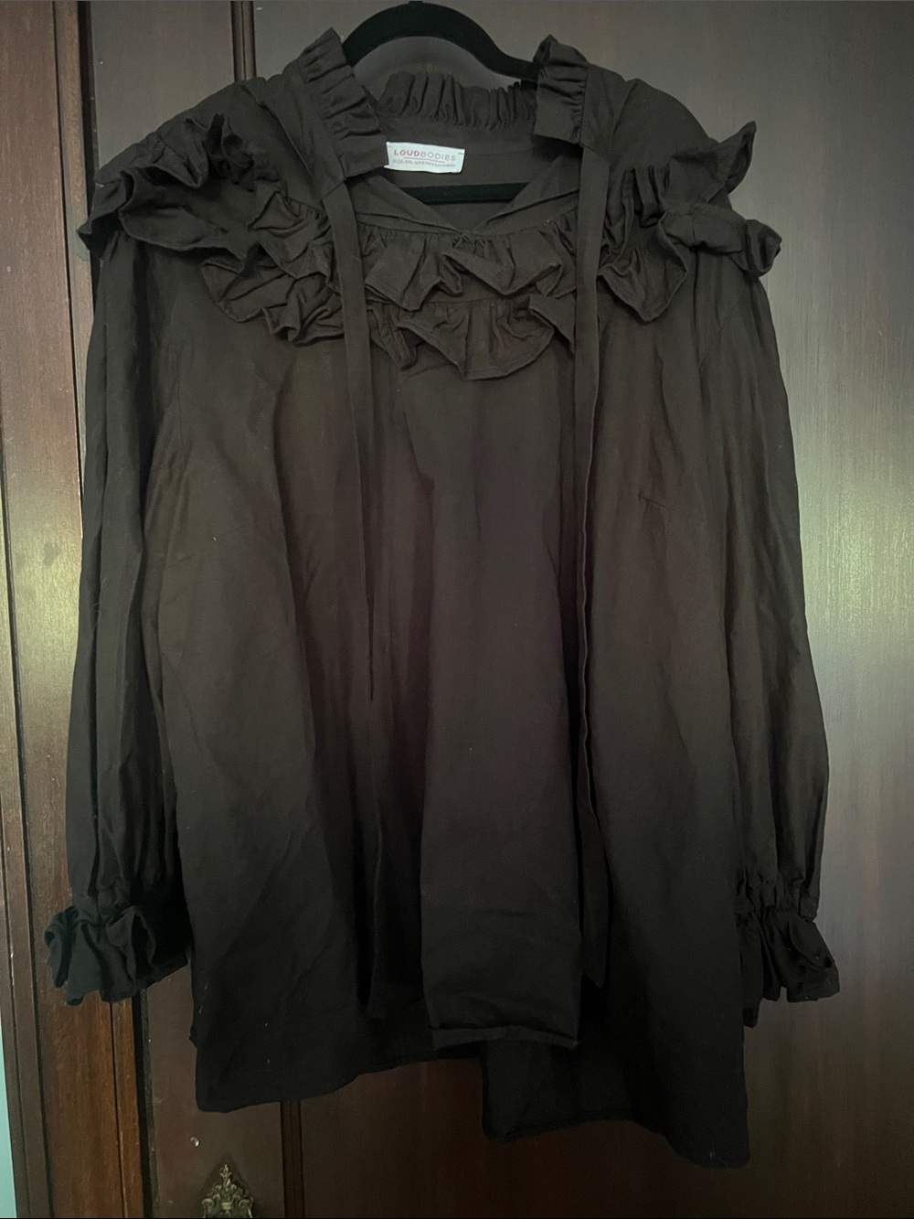 Loud Bodies Black Ruffled Tie-Neck Linen Blouse